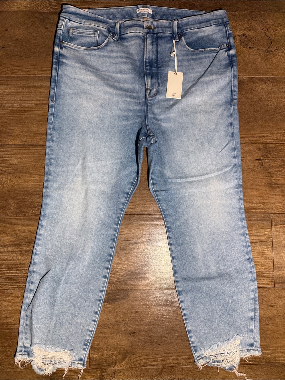 Good American Light Blue Distressed Cropped Ankle Jeans